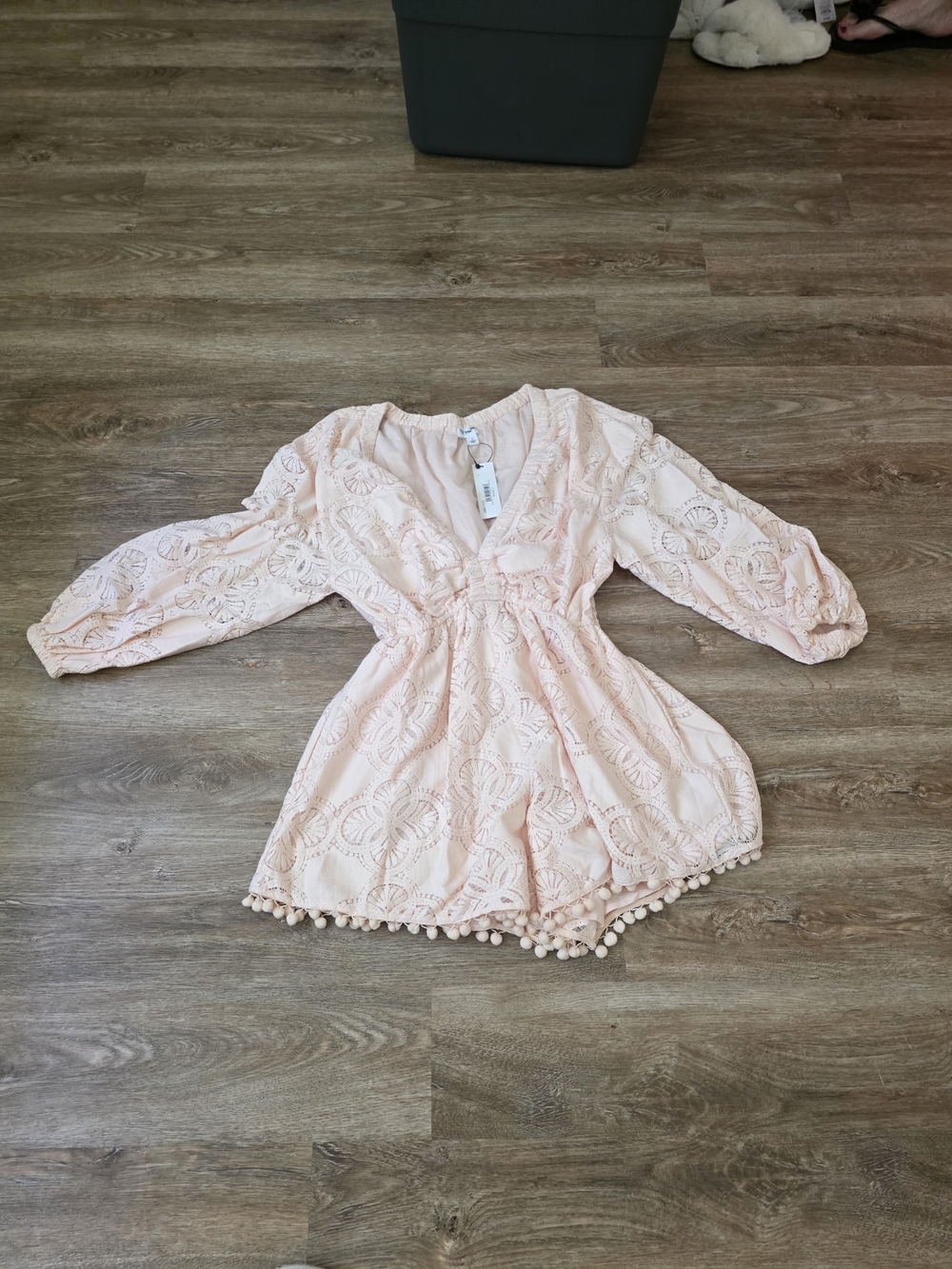 The Drop Pink Lace Pom-Pom Romper
